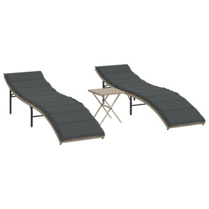 Espreguiçadeiras com mesa 2 pcs vime PE cinzento-claro H