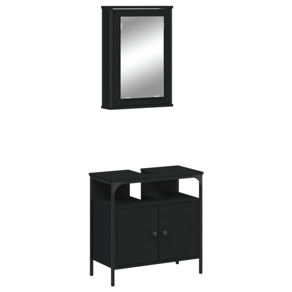 Juego de muebles de baño 2 pzas madera contrachapada negro M 2