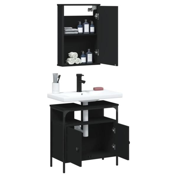 Juego de muebles de baño 2 pzas madera contrachapada negro M 4