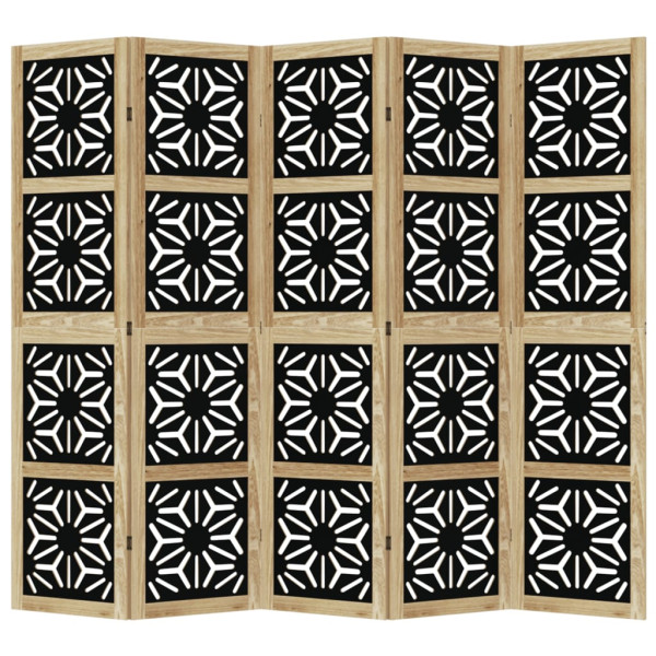 Biombo separador 5 paneles madera maciza Paulownia marrón negro M 4