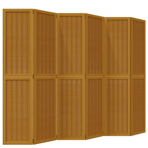 Biombo separador de 6 paneles madera maciza paulownia marrón M 2