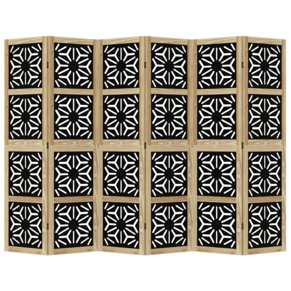 Biombo separador 6 paneles madera maciza Paulownia marrón negro M 4