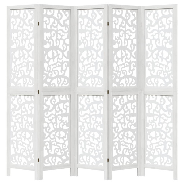 Biombo separador de 5 paneles madera maciza Paulownia blanco M 4