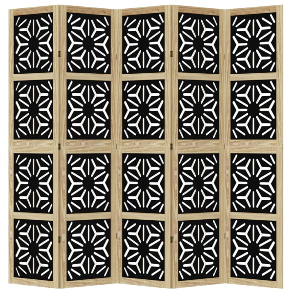 Biombo separador 5 paneles madera maciza Paulownia marrón negro M 4