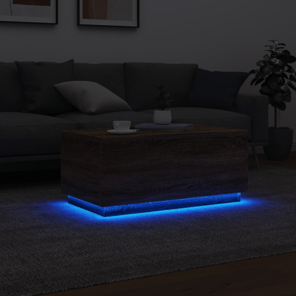 Mesa de centro con luces LED marrón roble 90x50x40 cm M 5