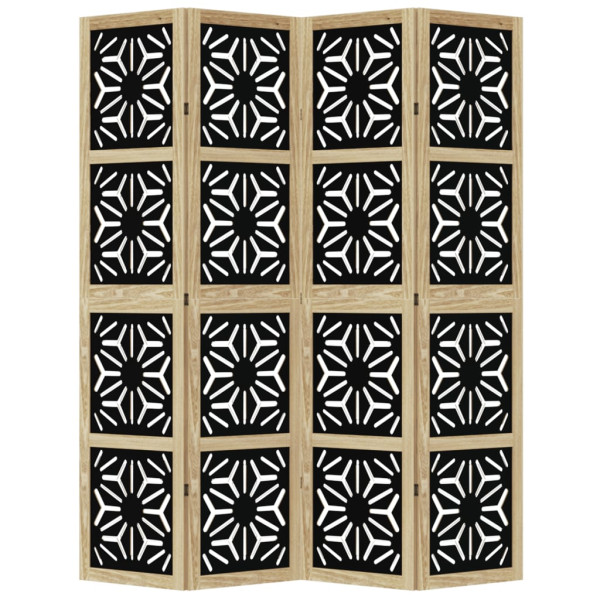 Biombo c/ 4 painéis madeira de paulownia maciça castanho/preto M 4