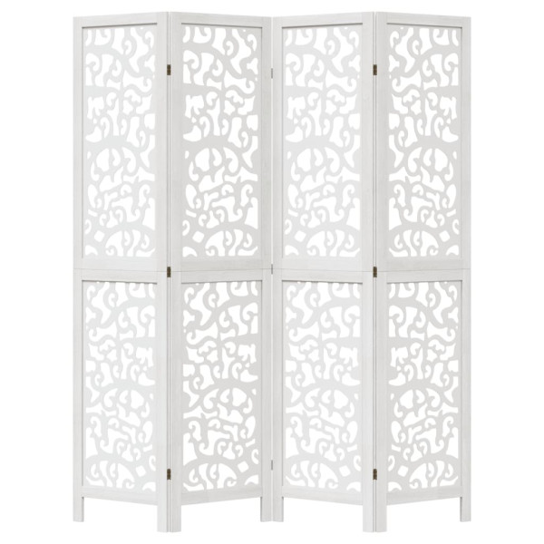 Biombo separador de 4 paneles madera maciza Paulownia blanco M 4