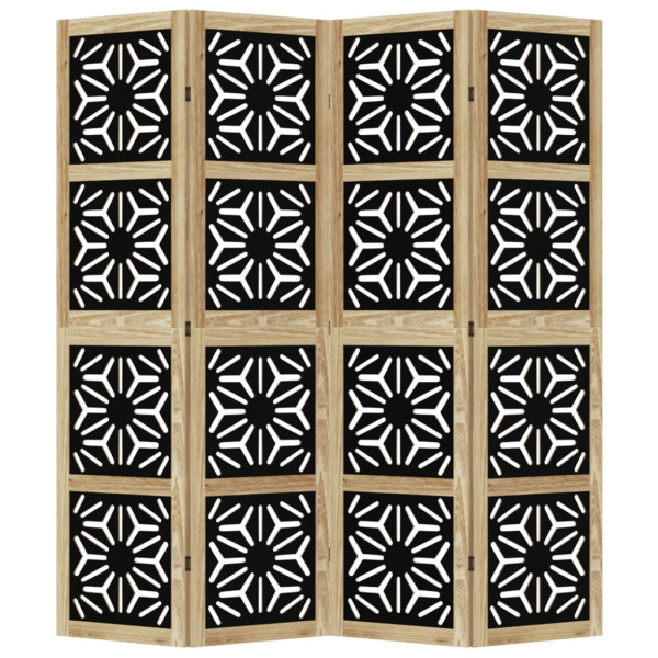 Biombo separador 4 paneles madera maciza Paulownia marrón negro M 4