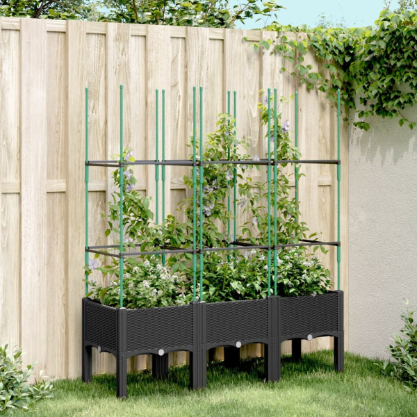 Jardinera con enrejado PP negro 120x40x142.5 cm D