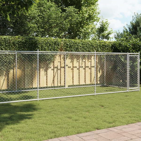 Jaula de perros con puerta acero galvanizado gris 8x2x1.5 m D