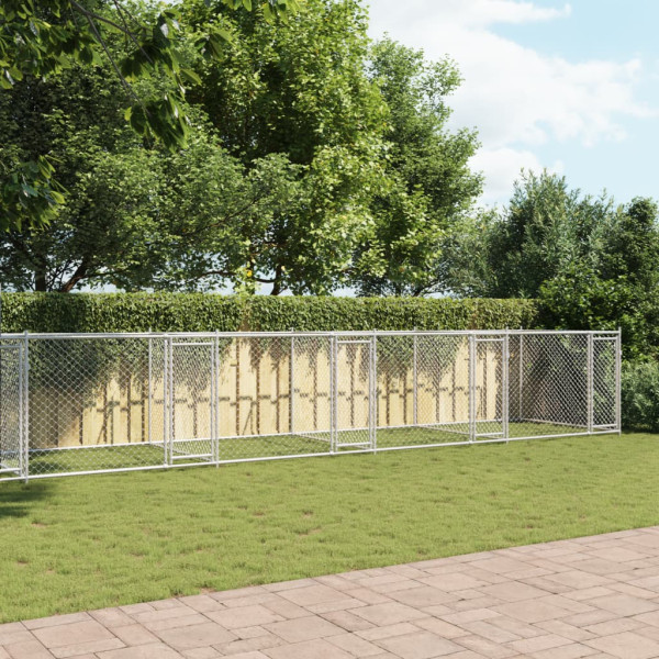 Jaula de perros con puertas acero galvanizado gris 10x2x1.5 m M 3