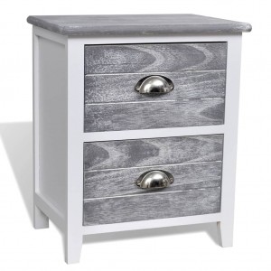 Mesa-de-cabeceira 38x28x45 cm madeira paulownia cinzento/branco H