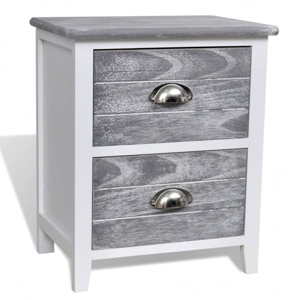 Mesita de noche madera de Paulownia gris y blanca 38x28x45 cm M 2