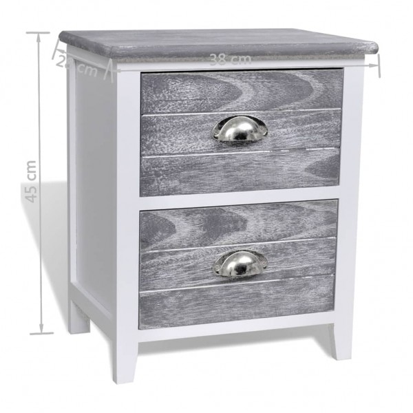 Mesita de noche madera de Paulownia gris y blanca 38x28x45 cm M 5