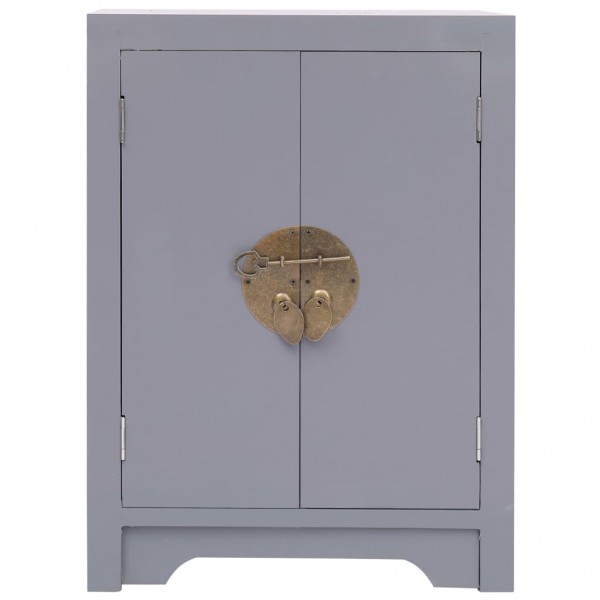 Mesita de noche madera de Paulownia gris 38x28x52 cm M 4