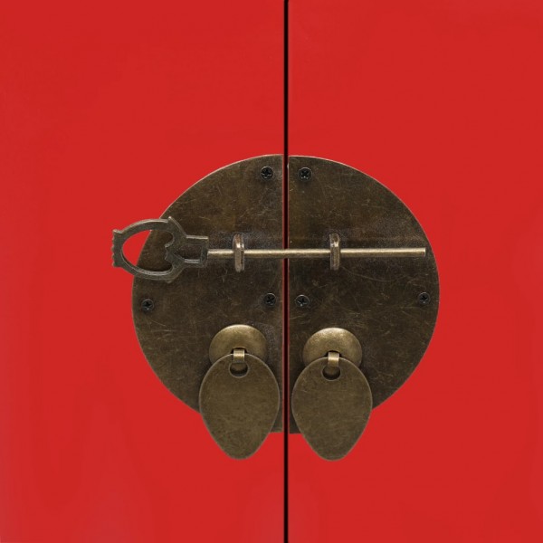 Mesita de noche madera de Paulownia rojo 38x28x52 cm M 2