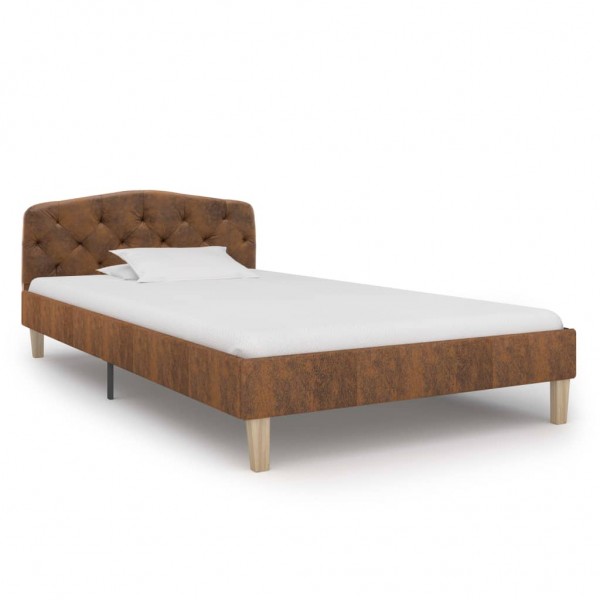 Estructura de cama de piel de ante artificial marrón 90x200 cm D