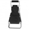 Tumbona plegable con toldo acero y tela negro 3
