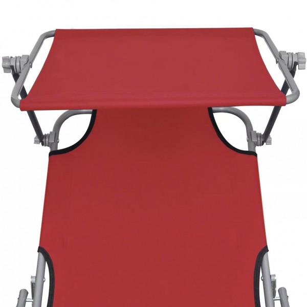 Tumbona plegable con toldo acero y tela rojo M 4