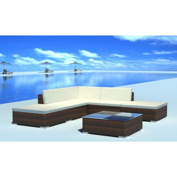 Set muebles de jardín 6 piezas y cojines ratán sintético marrón M 3