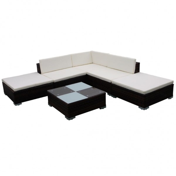 6 pcs conjunto lounge jardim c/ almofadões vime PE castanho D
