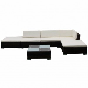 6 pcs conjunto lounge jardim c/ almofadões vime PE castanho H