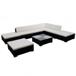 8 pcs conjunto lounge de jardim c/ almofadões vime PE preto H