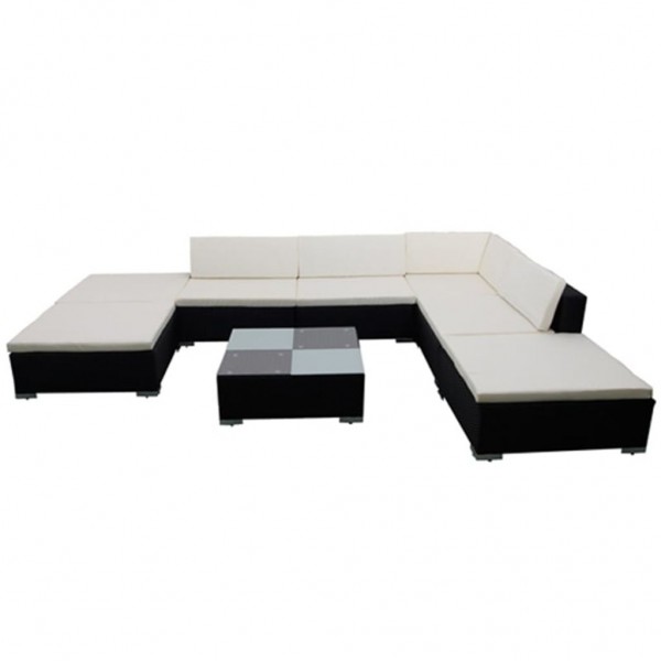 Set muebles de jardín 8 piezas y cojines ratán sintético negro M 3
