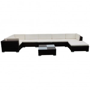 Set muebles de jardín 8 piezas y cojines ratán sintético marrón H