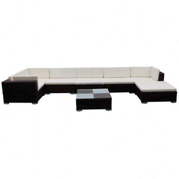 Set muebles de jardín 8 piezas y cojines ratán sintético marrón M 2