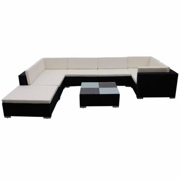 Set muebles de jardín 8 piezas y cojines ratán sintético negro M 4