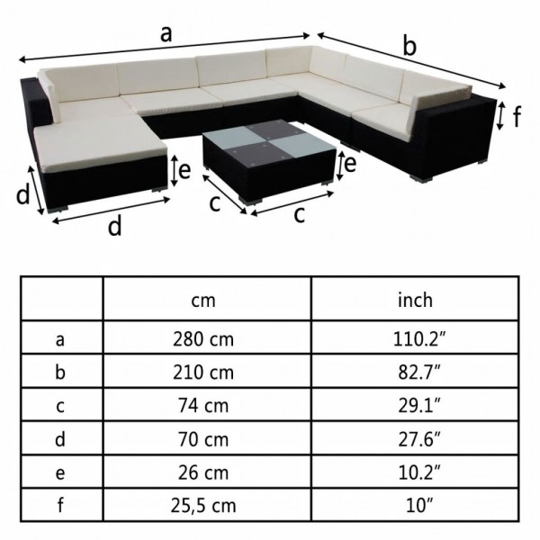 8 pcs conjunto lounge de jardim c/ almofadões vime PE preto M 5