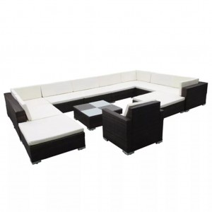 Set muebles de jardín y cojines 12 pzas ratán sintético marrón H