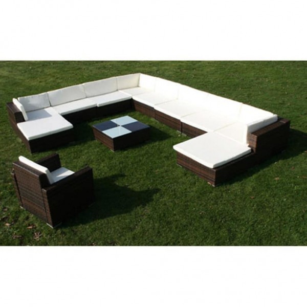 Set muebles de jardín y cojines 12 pzas ratán sintético marrón M 4