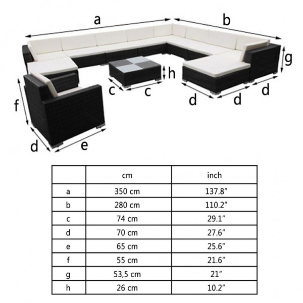 Set muebles de jardín 12 pzas y cojines ratán sintético negro M 5