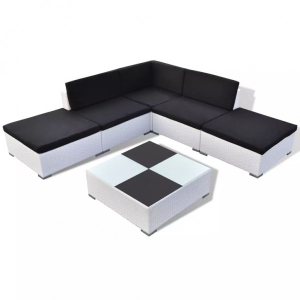 6 pcs conjunto lounge de jardim c/ almofadões vime PE branco D