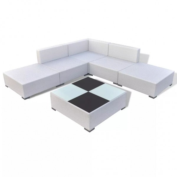 Set muebles de jardín 6 piezas y cojines ratán sintético blanco M 2