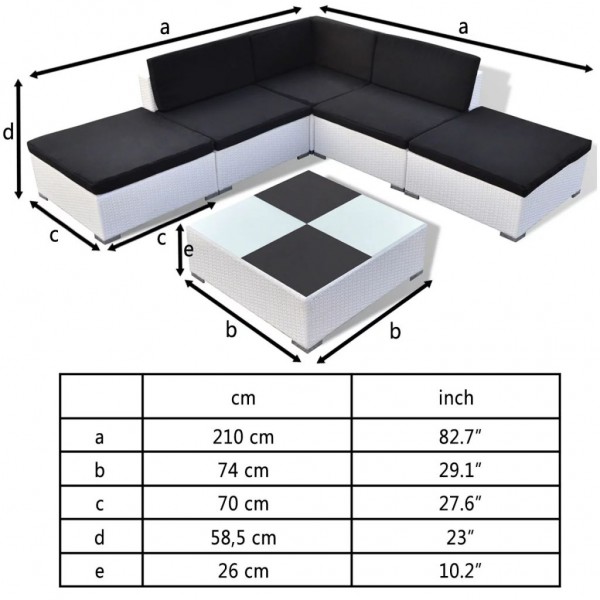Set muebles de jardín 6 piezas y cojines ratán sintético blanco M 4