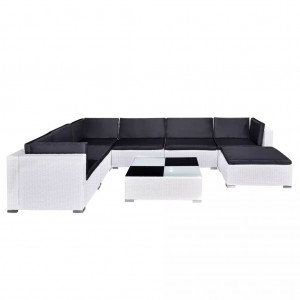 Set muebles de jardín 8 piezas y cojines ratán sintético blanco H