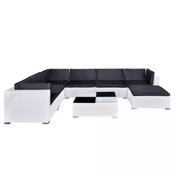 8 pcs conjunto lounge de jardim c/ almofadões vime PE branco M 2