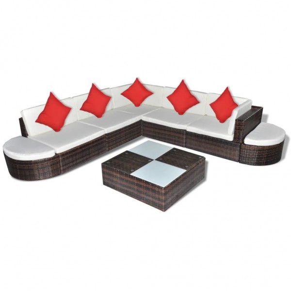 Set muebles de jardín 8 piezas y cojines ratán sintético marrón M 2