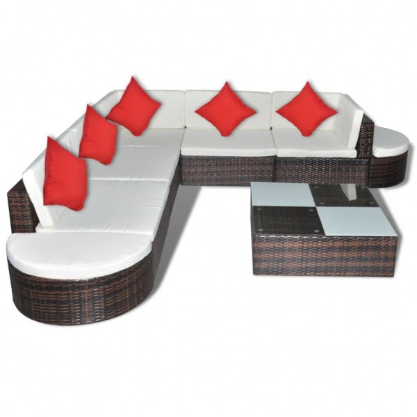 Set muebles de jardín 8 piezas y cojines ratán sintético marrón M 3