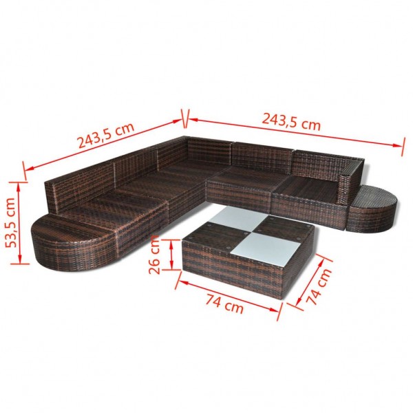 Set muebles de jardín 8 piezas y cojines ratán sintético marrón M 5