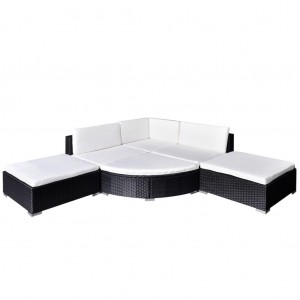 6 pcs conjunto lounge de jardim c/ almofadões vime PE preto H