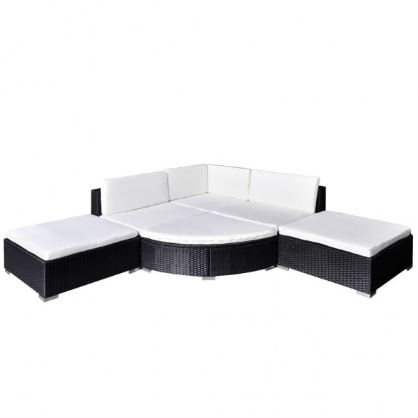 Set muebles de jardín 6 piezas y cojines ratán sintético negro M 2