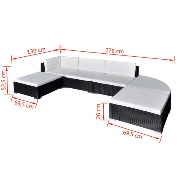 Set muebles de jardín 6 piezas y cojines ratán sintético negro M 4