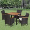 Set comedor de jardín 5 piezas y cojines ratán sintético negro 1