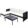 3 pcs conjunto lounge para jardim c/ almofadões vime PE preto 2
