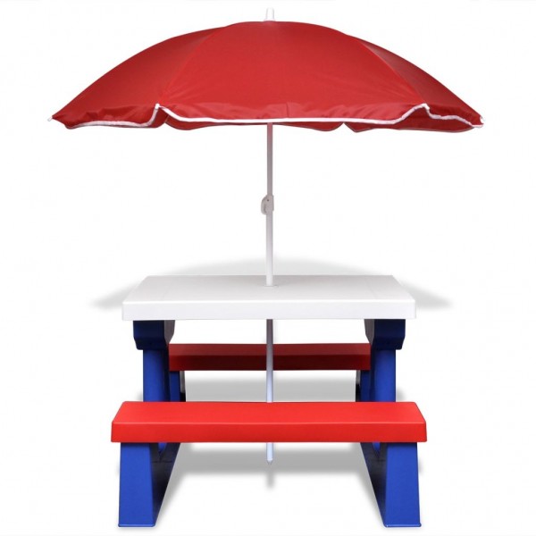 Mesa piquenique infantil + bancos/guarda-sol multicor M 3