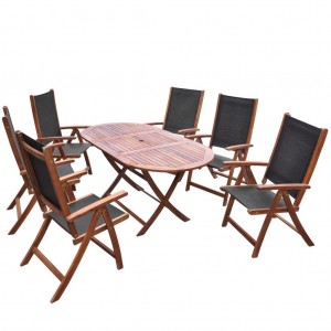 Set de comedor de jardín 7 piezas madera maciza de acacia H